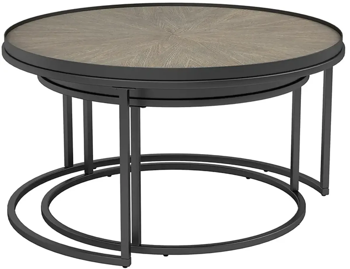 Coaster Rodrigo 2-Piece Round Wood Nesting Table Set Weathered Elm