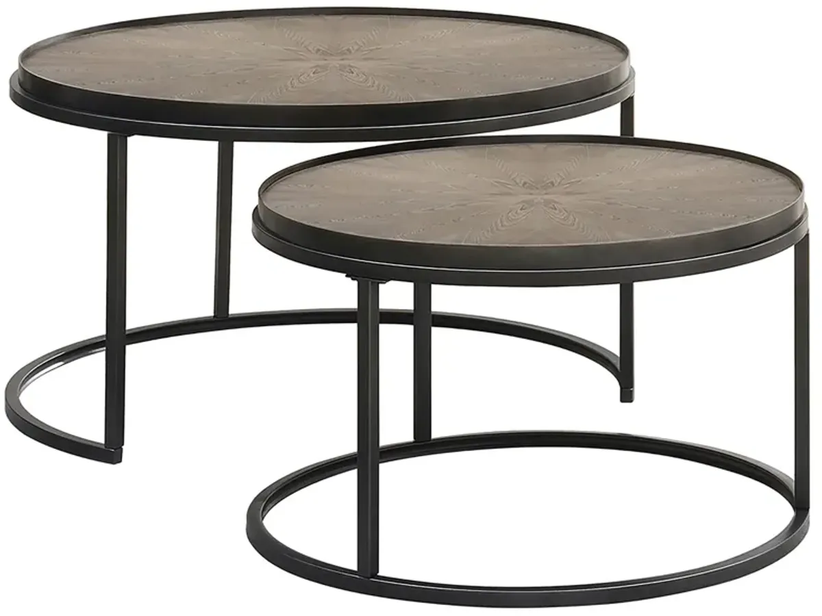 Coaster Rodrigo 2-Piece Round Wood Nesting Table Set Weathered Elm