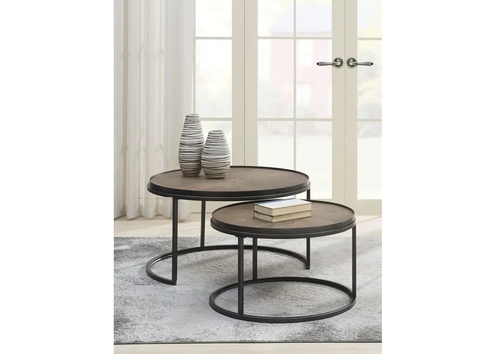 Coaster Rodrigo 2-Piece Round Wood Nesting Table Set Weathered Elm