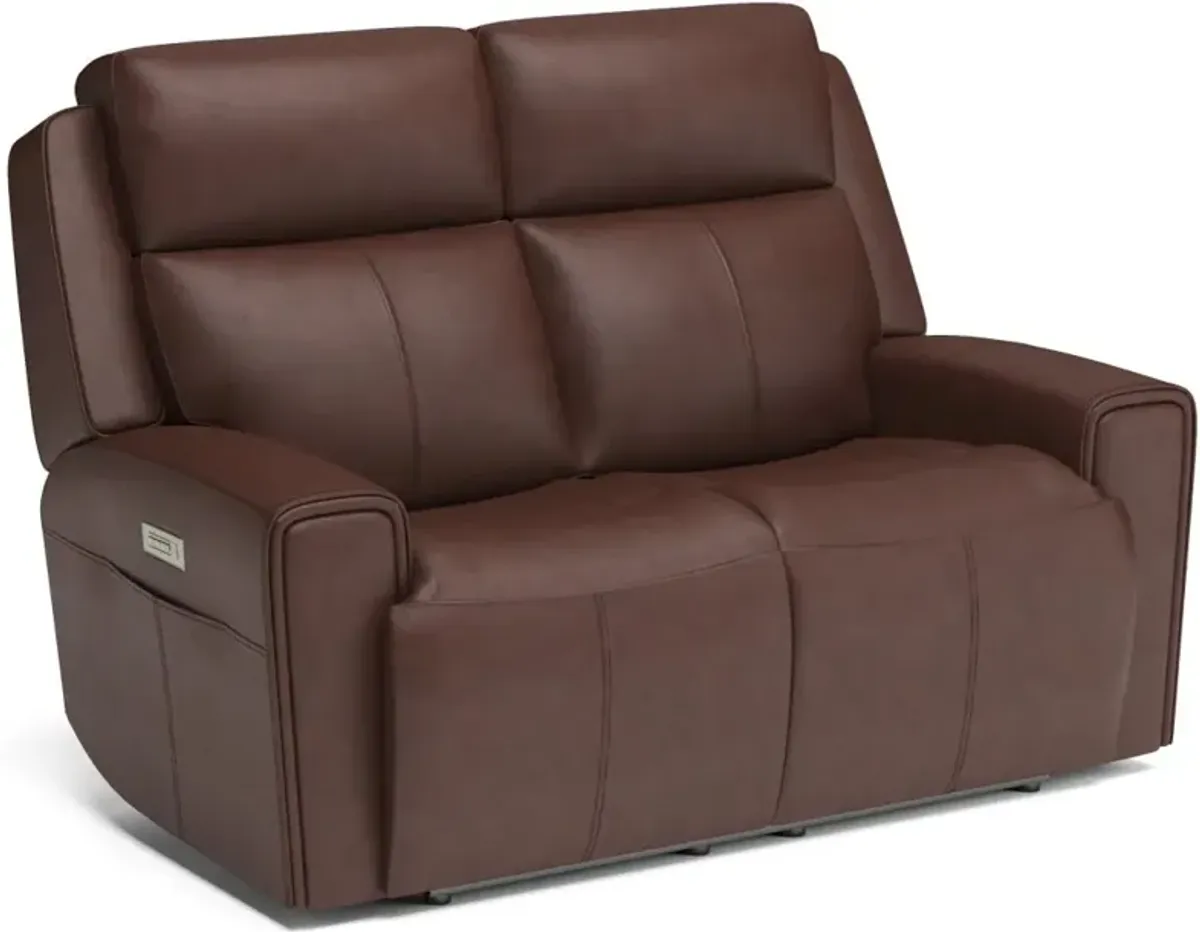 Flexsteel Barnett Timber Power Reclining Leather Loveseat with Power Headrests & Lumbar