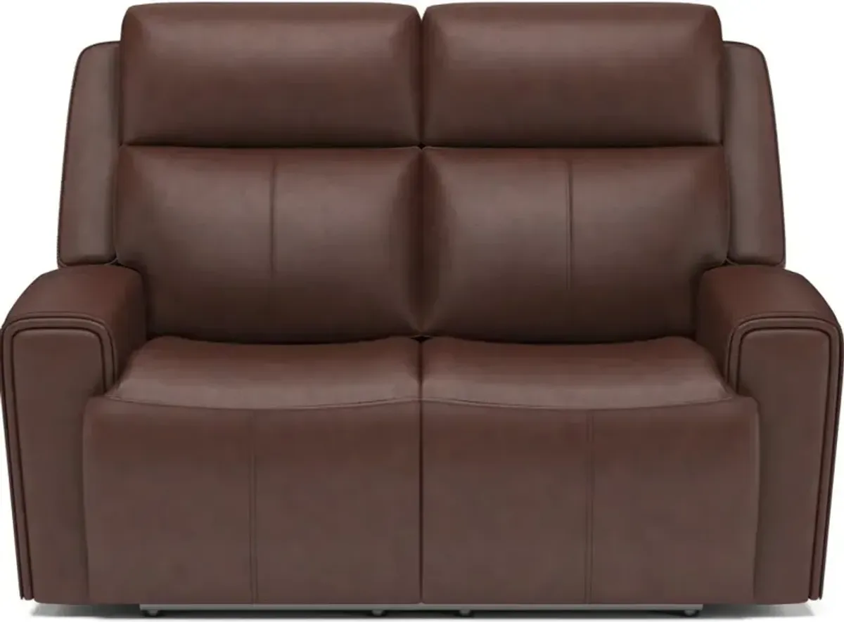 Flexsteel Barnett Timber Power Reclining Leather Loveseat with Power Headrests & Lumbar