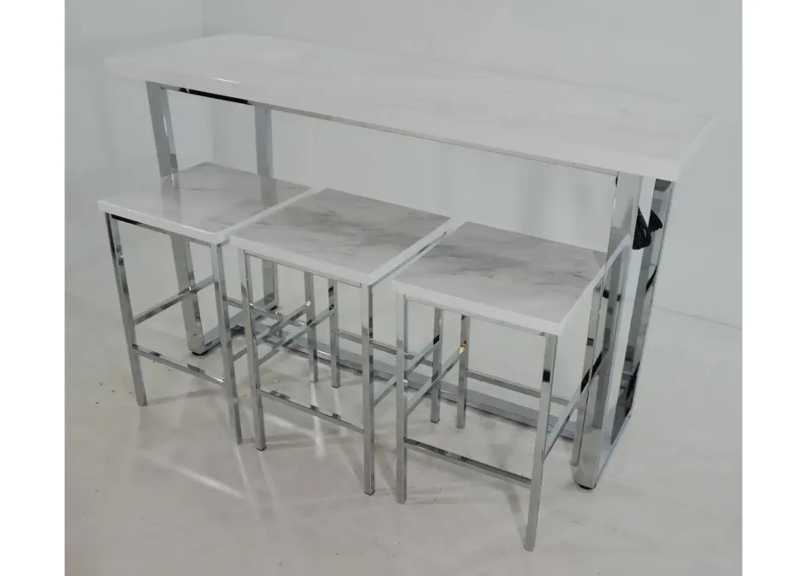 4PC COUNTER HEIGHT TABLE SET (WHITE MARBLE)