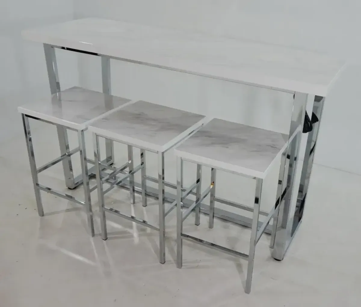 4PC COUNTER HEIGHT TABLE SET (WHITE MARBLE)