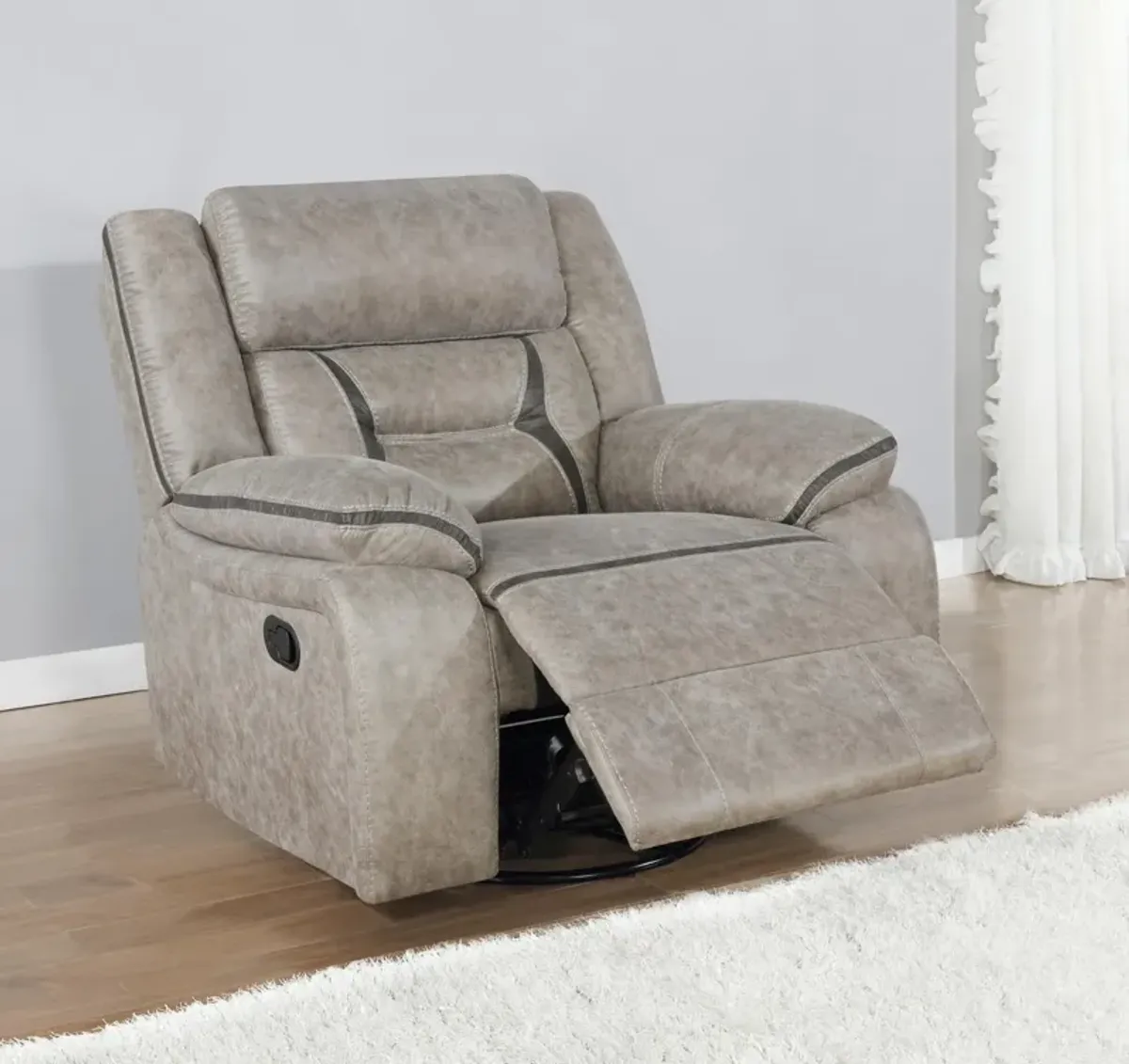 Coaster Greer Upholstered Swivel Glider Recliner Chair Taupe