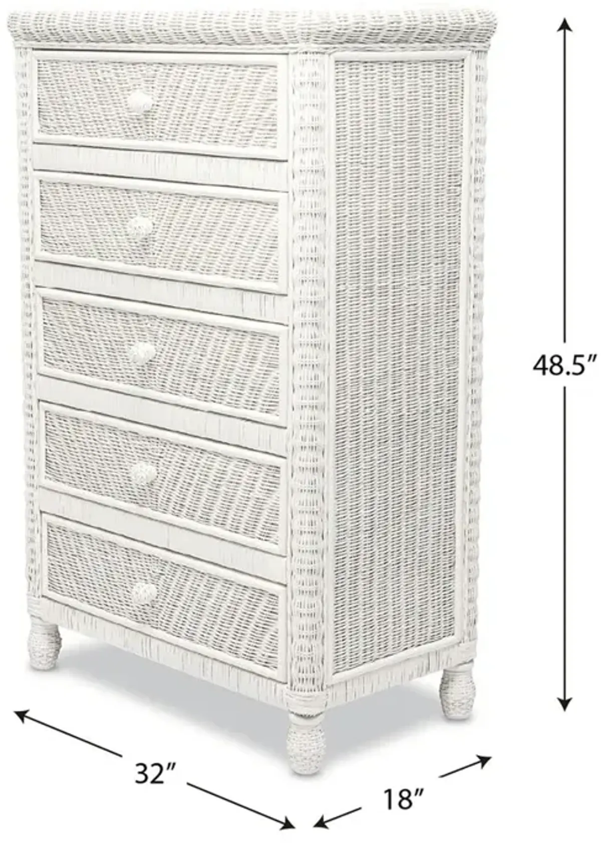 Seawinds Santa Cruz 5-Drawer with Glass Top White Finish Chest