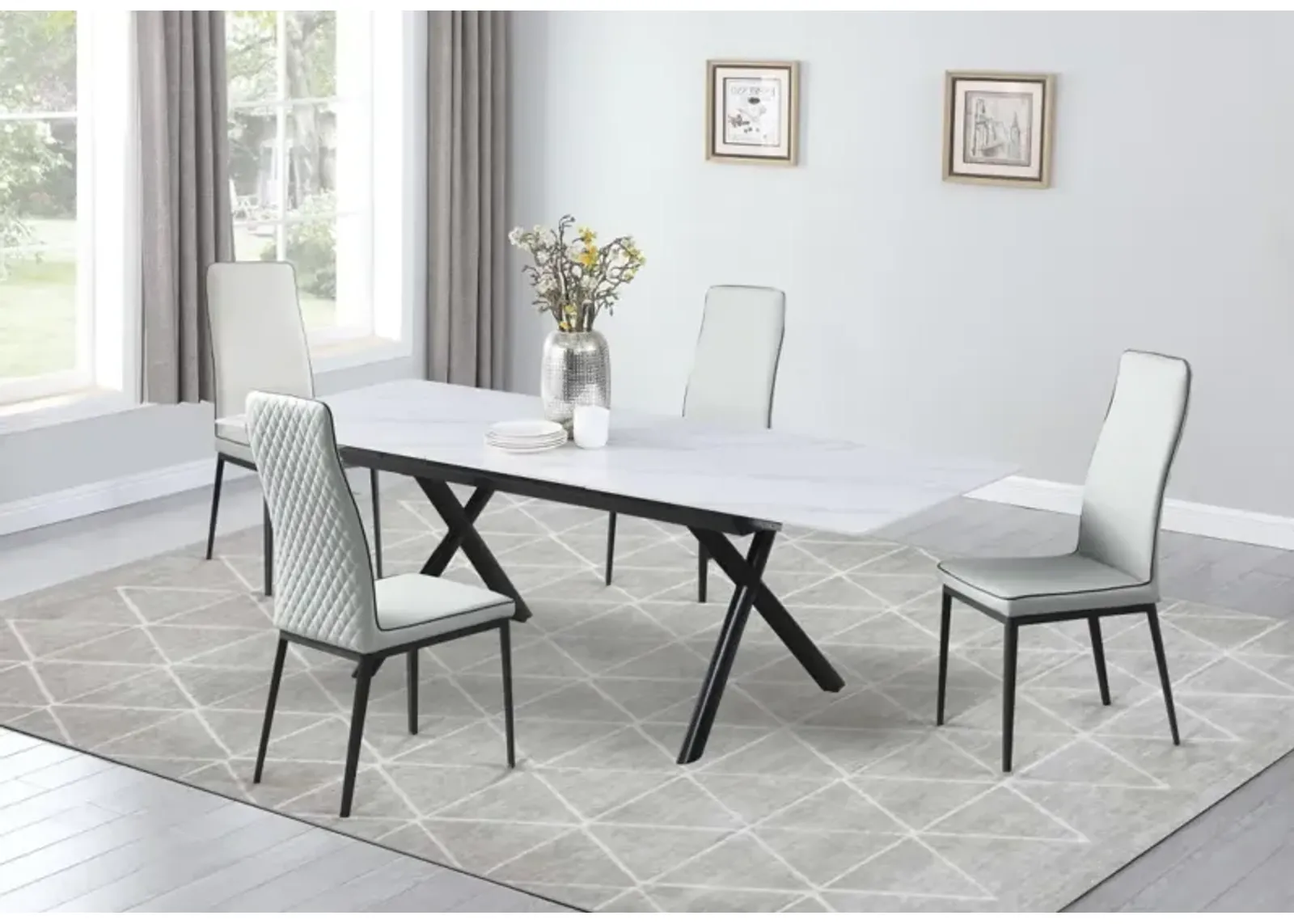 Chintaly Karol Extendable Sintered Stone Top Dining Table with Steel Base