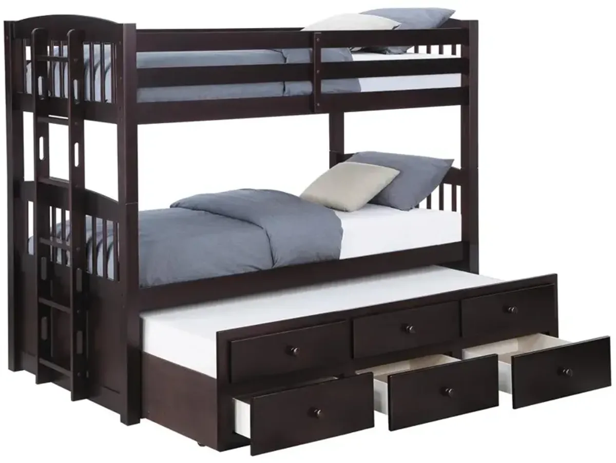 Coaster Kensington Twin Over Twin Bunk Bed with Trundle Cappuccino