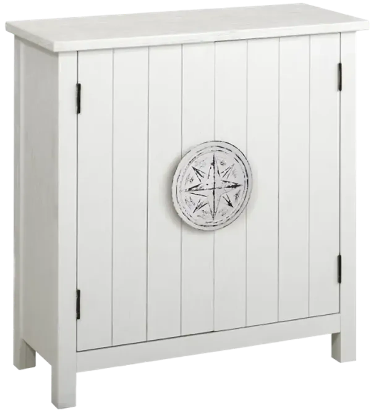 Madison Avenue Coastal Views Antique White 2-Door Cabinet with Nautilus Drawer Pull with Boardwalk Top & Adjustable Shelf