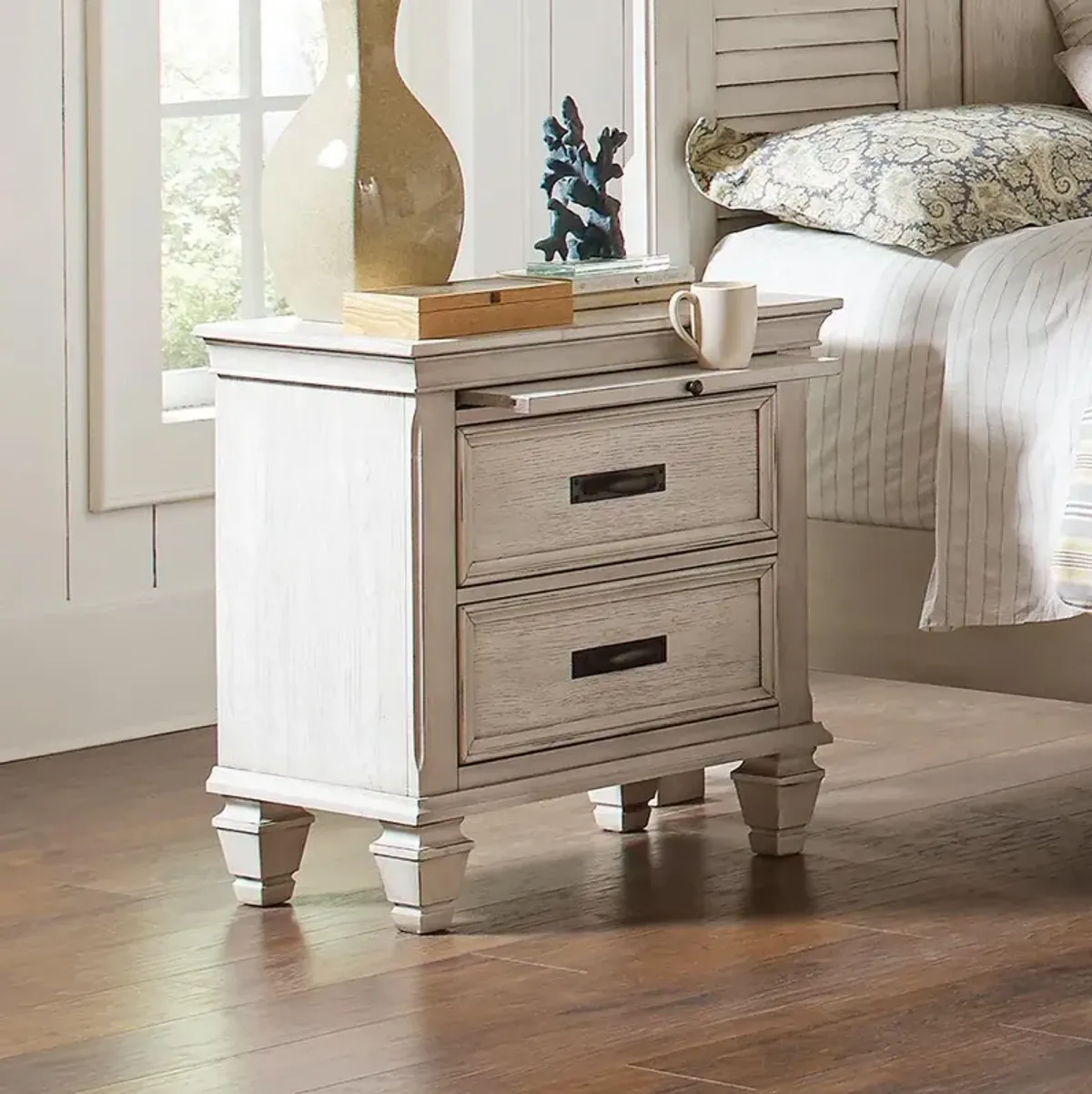 Coaster Franco 2-Drawer Nightstand Distressed White