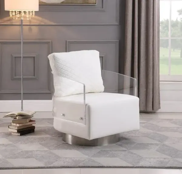 CIARA WHITE CONTEMPORARY ACRYLIC BACK SWIVELING ACCENT CHAIR