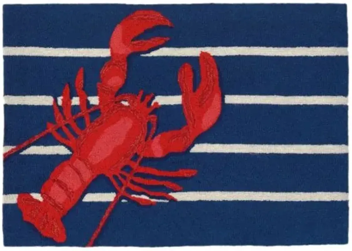 Trans Ocean Frontporch Lobster On Stripes Navy Doormat