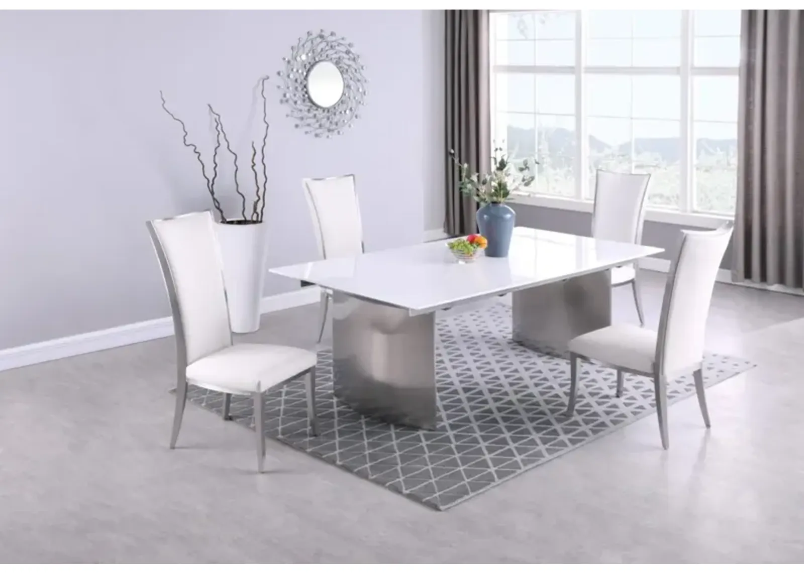 Chintaly Glenda Contemporary White Gloss & Steel Dining Table