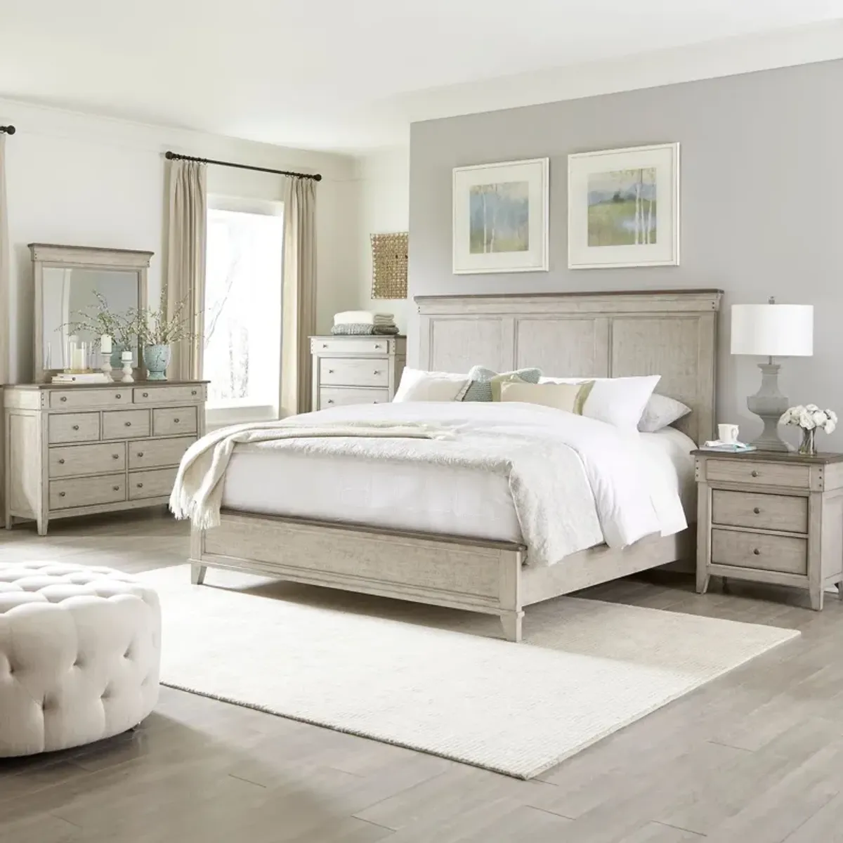 Liberty Furniture Complete Queen Bedroom Set Panel Bed, Dresser, Mirror, Chest & Nightstand Ivy Hollow