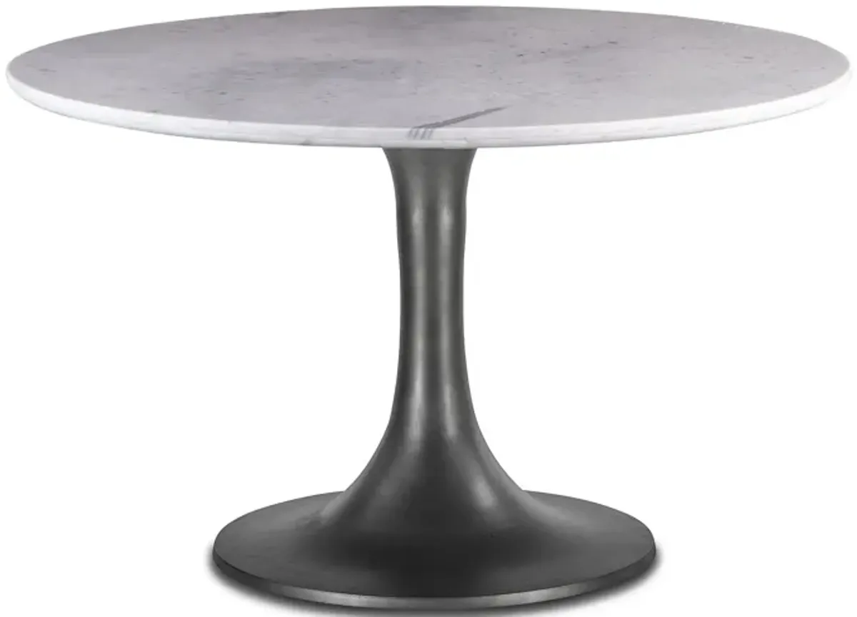 Home Trends Design Palm Springs 48-Inch Round White Marble Dining Table with Pedestal Base