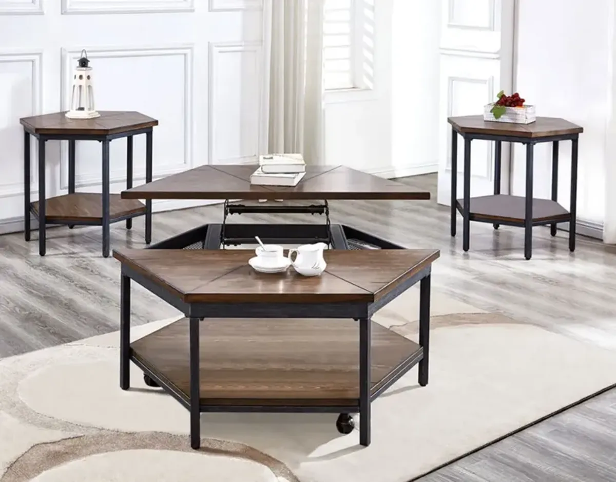 ULTIMO MOCHA HEXAGON LIFT-TOP COCKTAIL TABLE WITH CASTERS