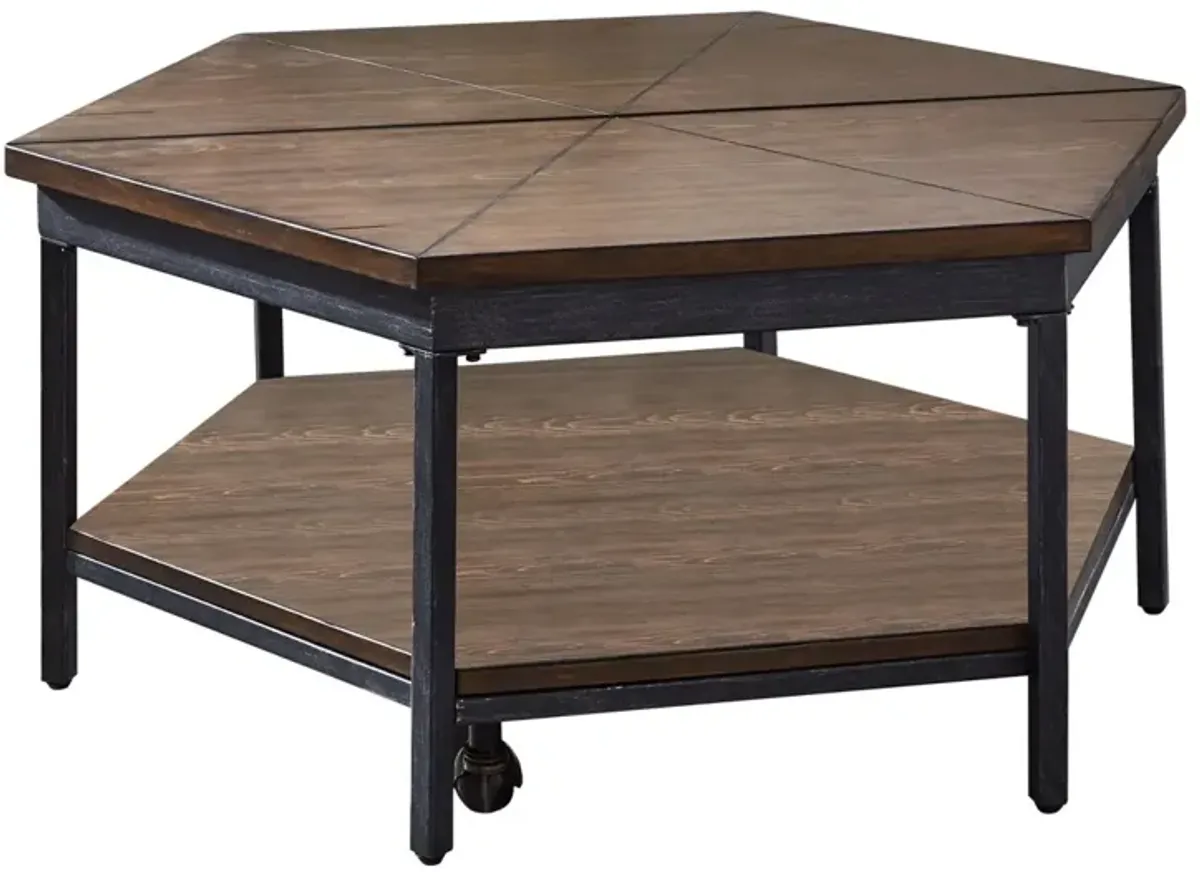 ULTIMO MOCHA HEXAGON LIFT-TOP COCKTAIL TABLE WITH CASTERS