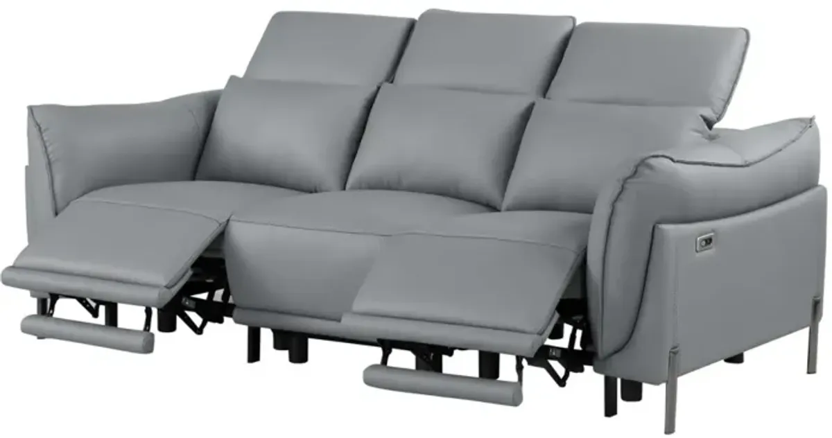 Chintaly Nashville Grey Contemporary Set with One-Touch Reclining Sofa & Love Seat