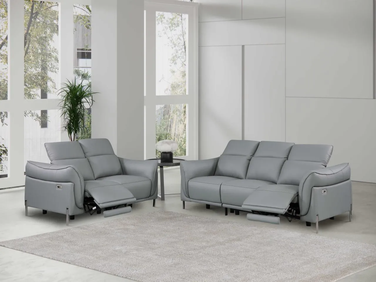NASHVILLE GREY CONTEMPORARY SET WITH ONE-TOUCH RECLINING SOFA & LOVE SEAT