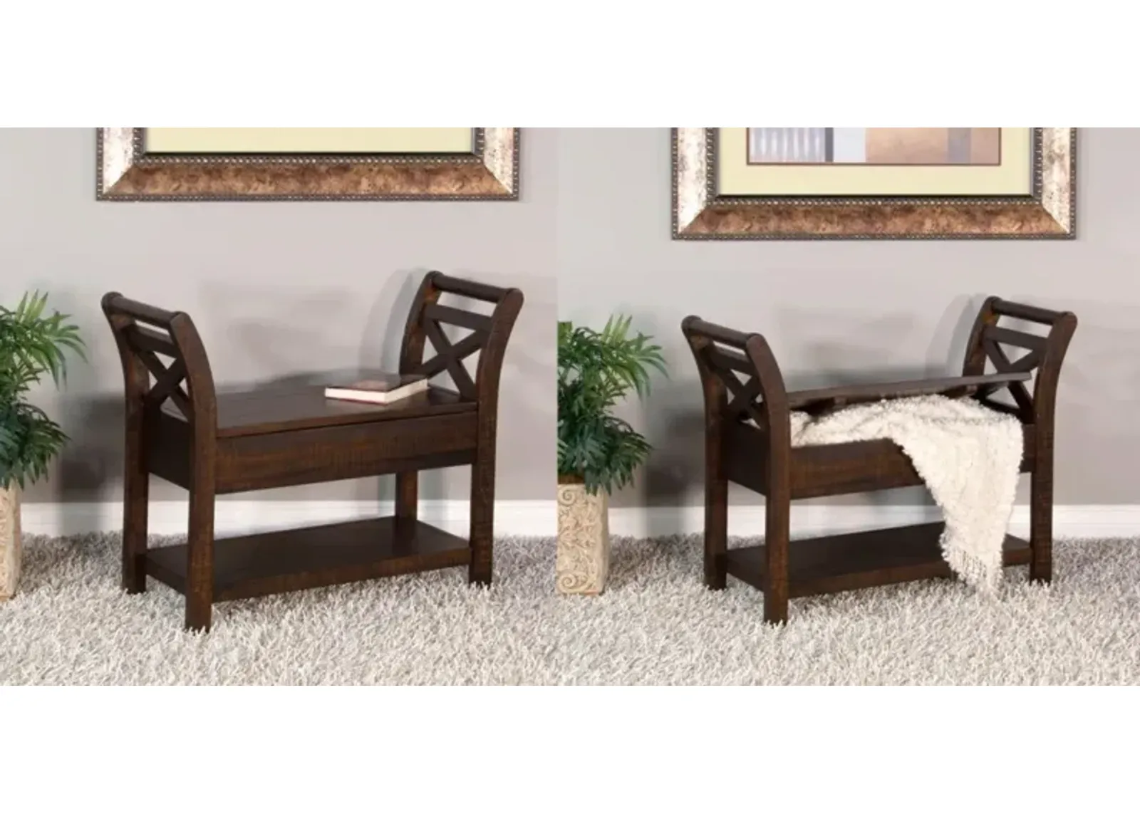 HOMESTEAD TOBACCO LEAF ACCENT BENCH WITH STORAGE