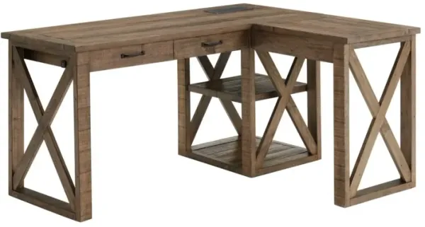 RUSTIC SOLID WOOD 60 INCH L DESK WITH FINGERPRINT LOCK IN NATURAL BROWN