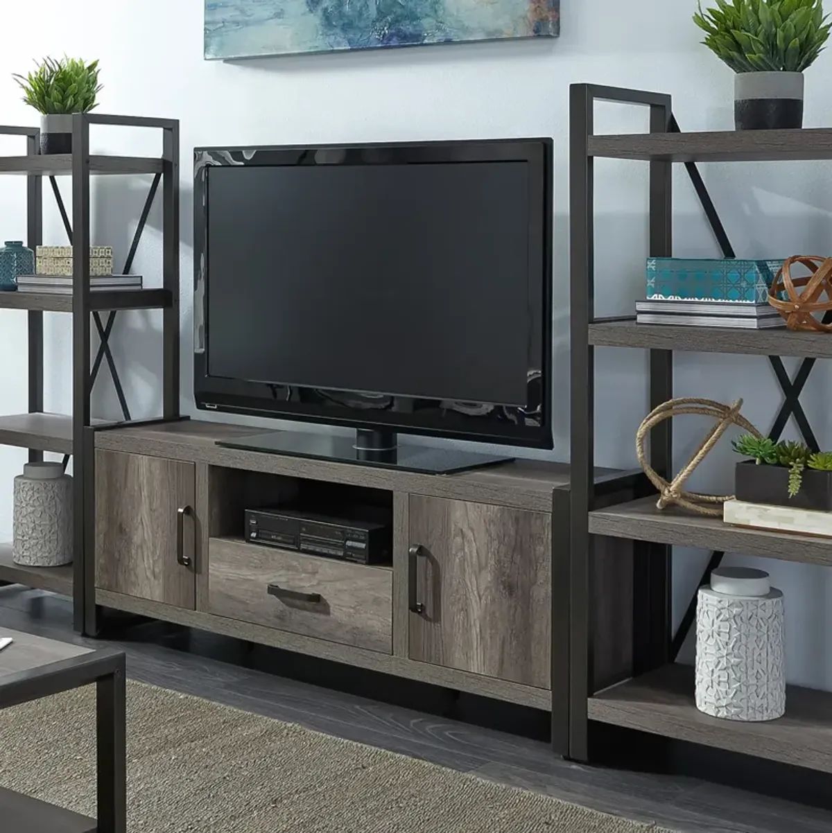 Liberty Furniture Medium Gray Entertainment Center with Piers Tanners Creek