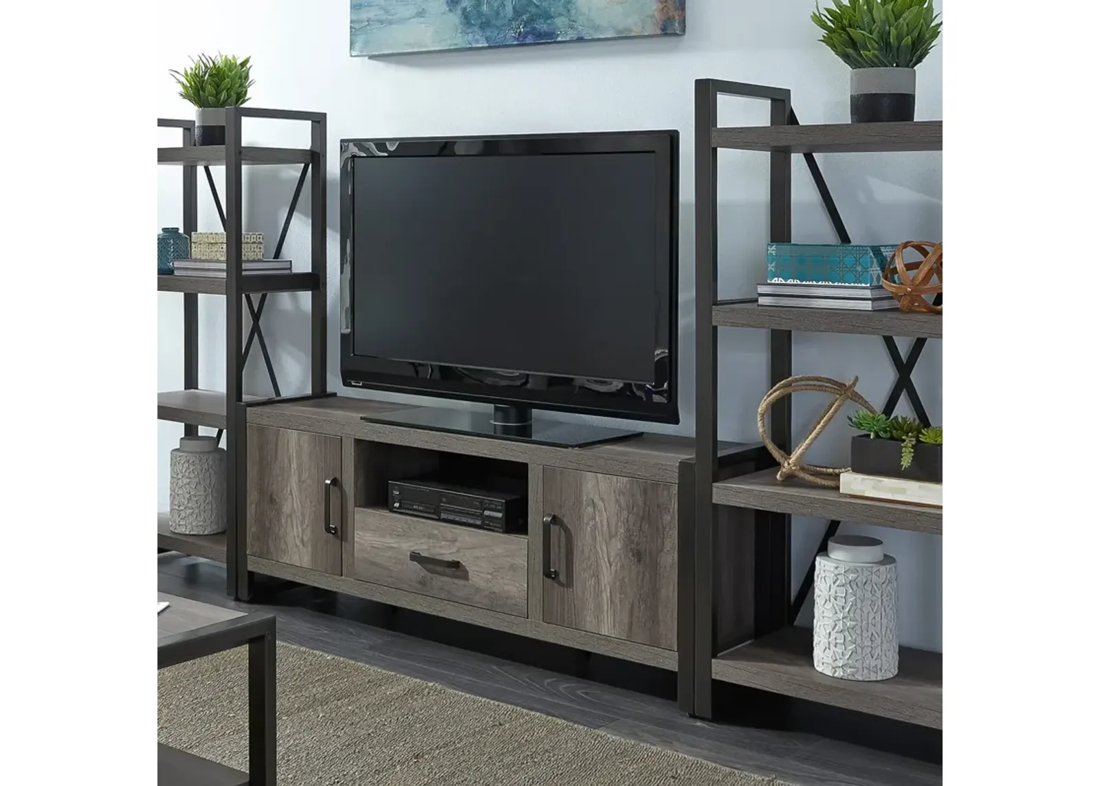 Liberty Furniture Medium Gray Entertainment Center with Piers Tanners Creek