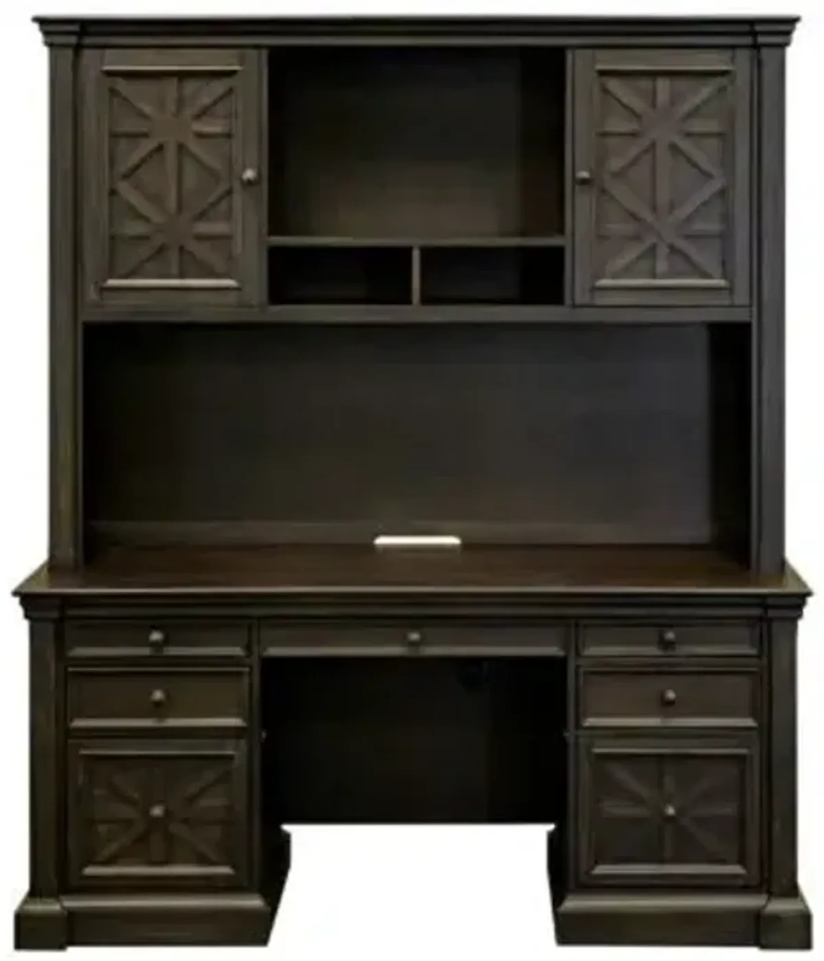 Martin Furniture Kingston Dark Chocolate Rub Through with Criss-Cross Detail Office Hutch