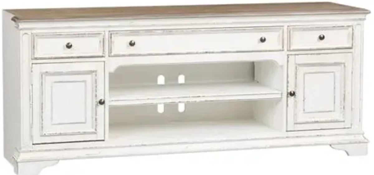 Liberty Furniture Magnolia Manor Antique White Entertainment TV Stand