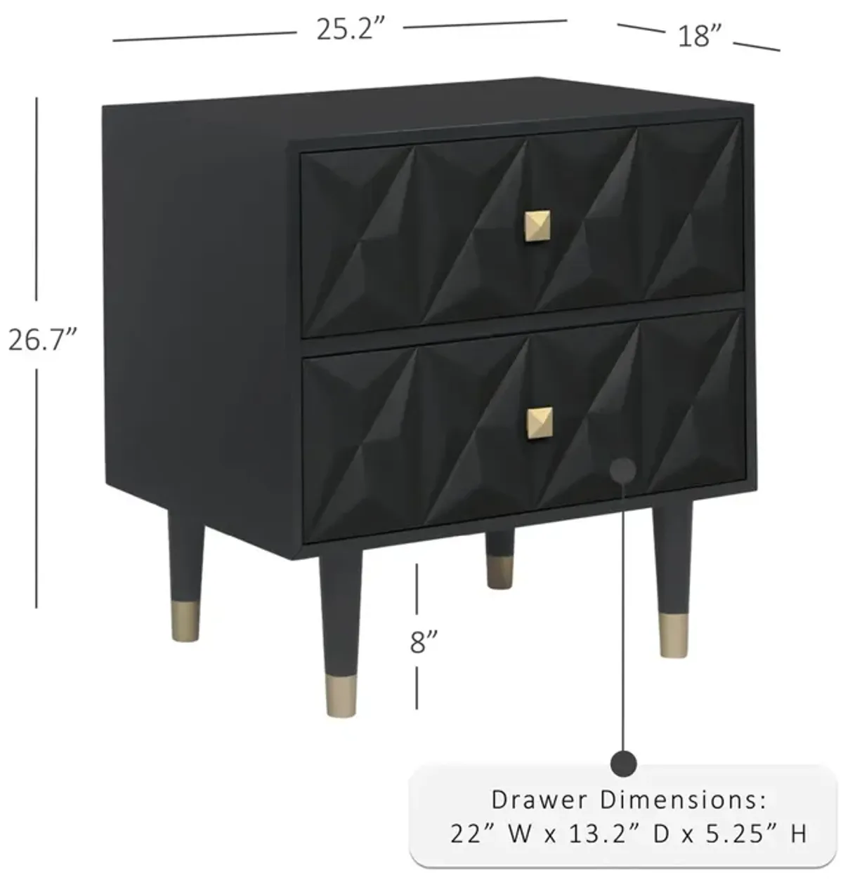 Linon 2-Drawer Geo Texture Nightstand Black