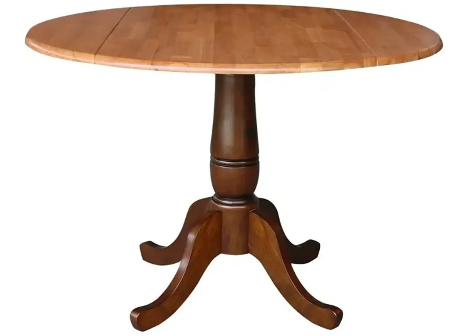 John Thomas Dining Essentials 42 Inch Drop Leaf Table Top with 30 Inch Traditional Pedestal Base in Cinnamon/Espresso