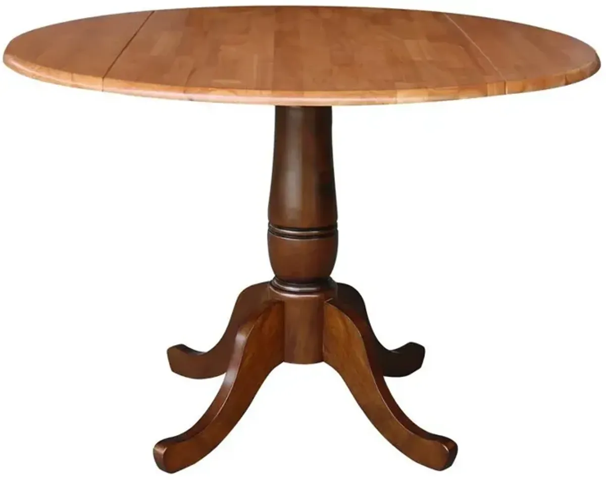 John Thomas Dining Essentials 42 Inch Drop Leaf Table Top with 30 Inch Traditional Pedestal Base in Cinnamon/Espresso