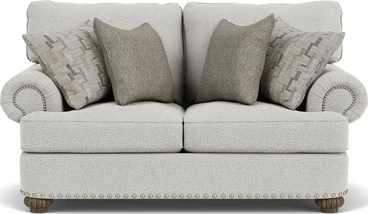 Flexsteel Patterson Silver Glacier Loveseat with Nailhead Trim