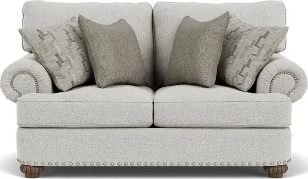 Flexsteel Patterson Silver Glacier Loveseat with Nailhead Trim
