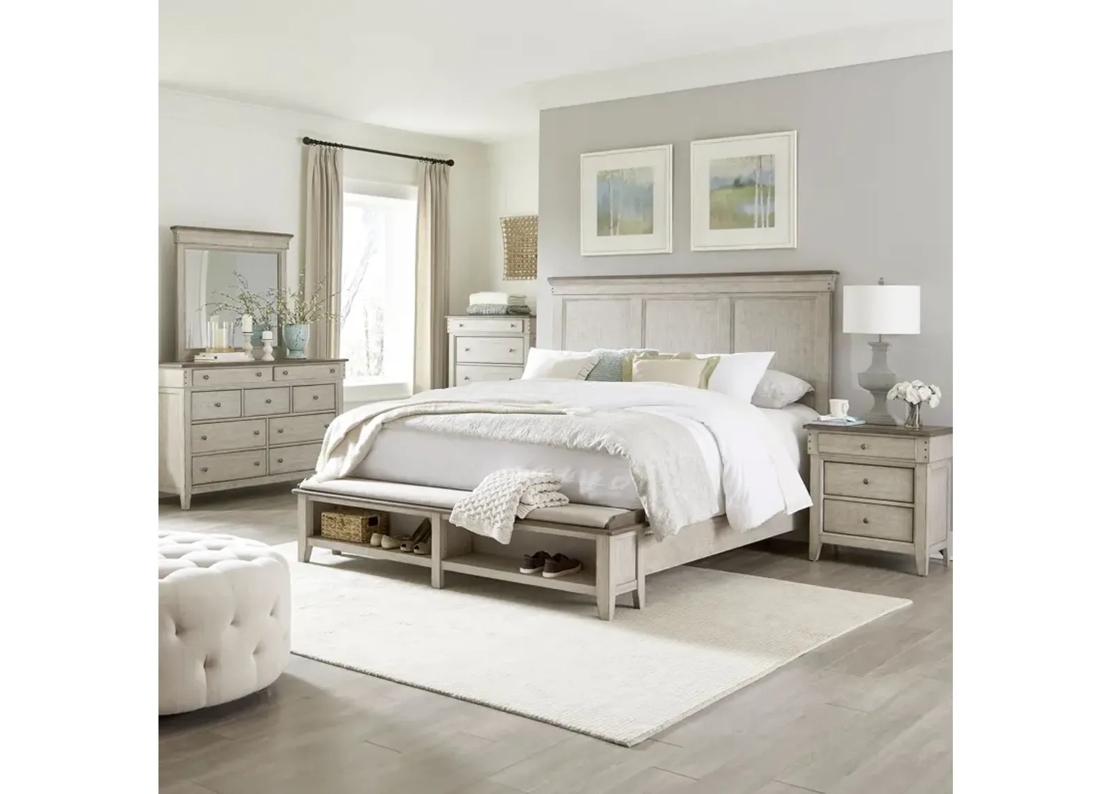 Liberty Furniture Complete Queen Bedroom Set Storage Bed, Dresser, Mirror, Chest & Nightstand Ivy Hollow