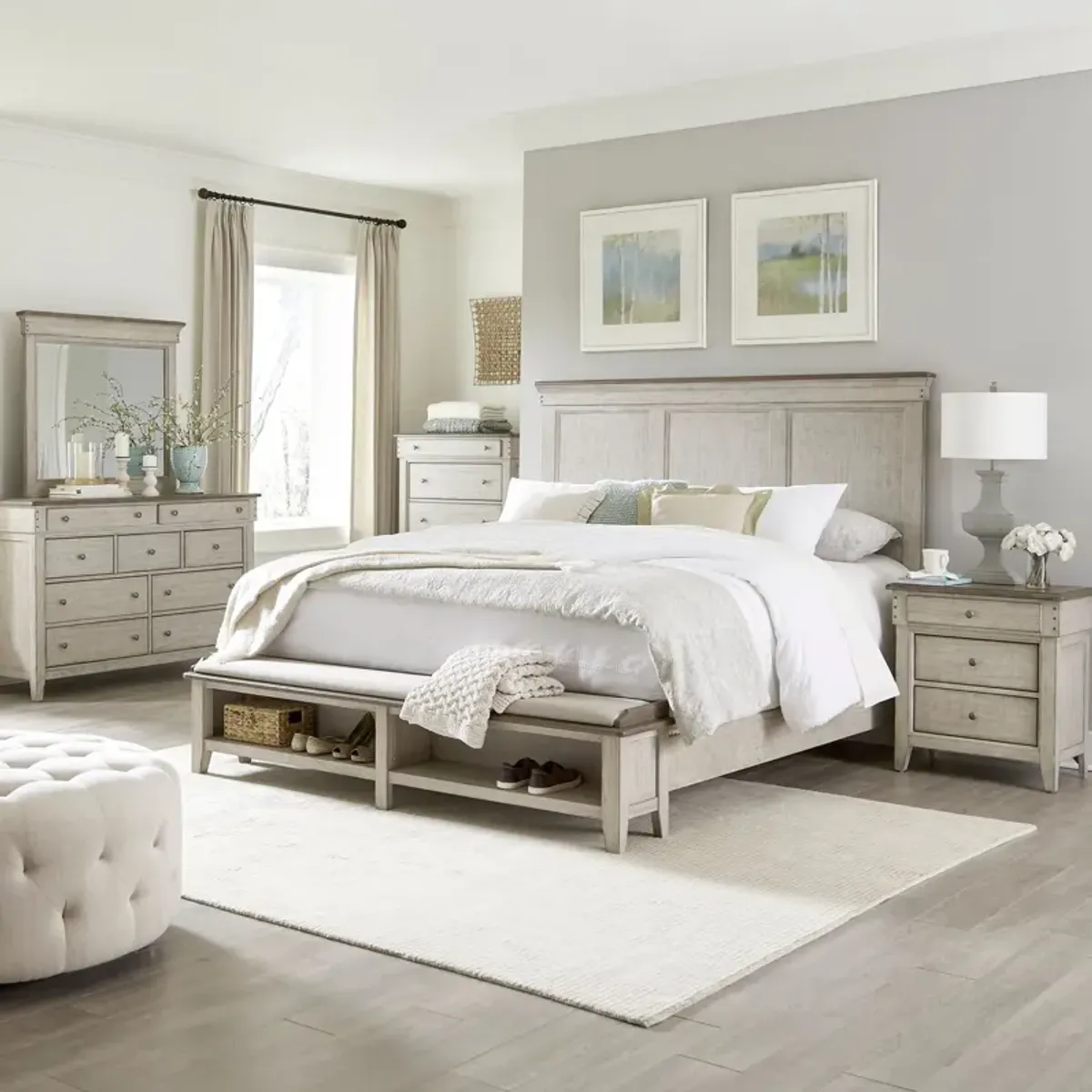 Liberty Furniture Complete Queen Bedroom Set Storage Bed, Dresser, Mirror, Chest & Nightstand Ivy Hollow