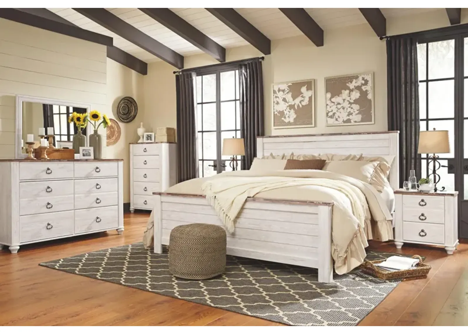 Ashley Willowton Whitewash King Panel Bed