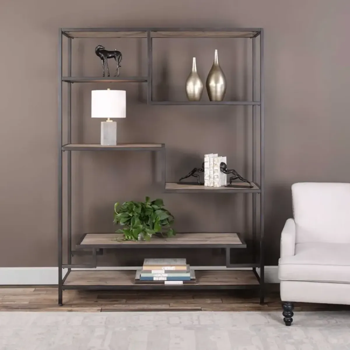 Uttermost Sherwin Aged Black Industrial Etagere Bookcase