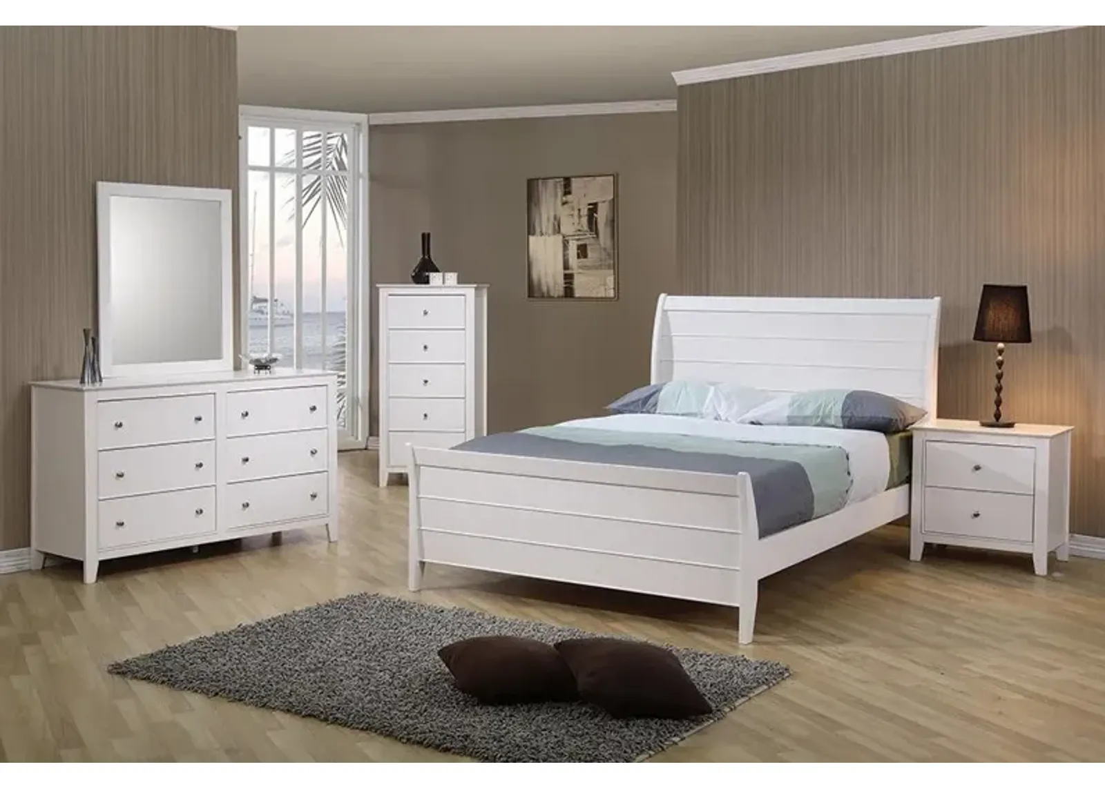 Selena Wood Twin Panel Bed Cream White