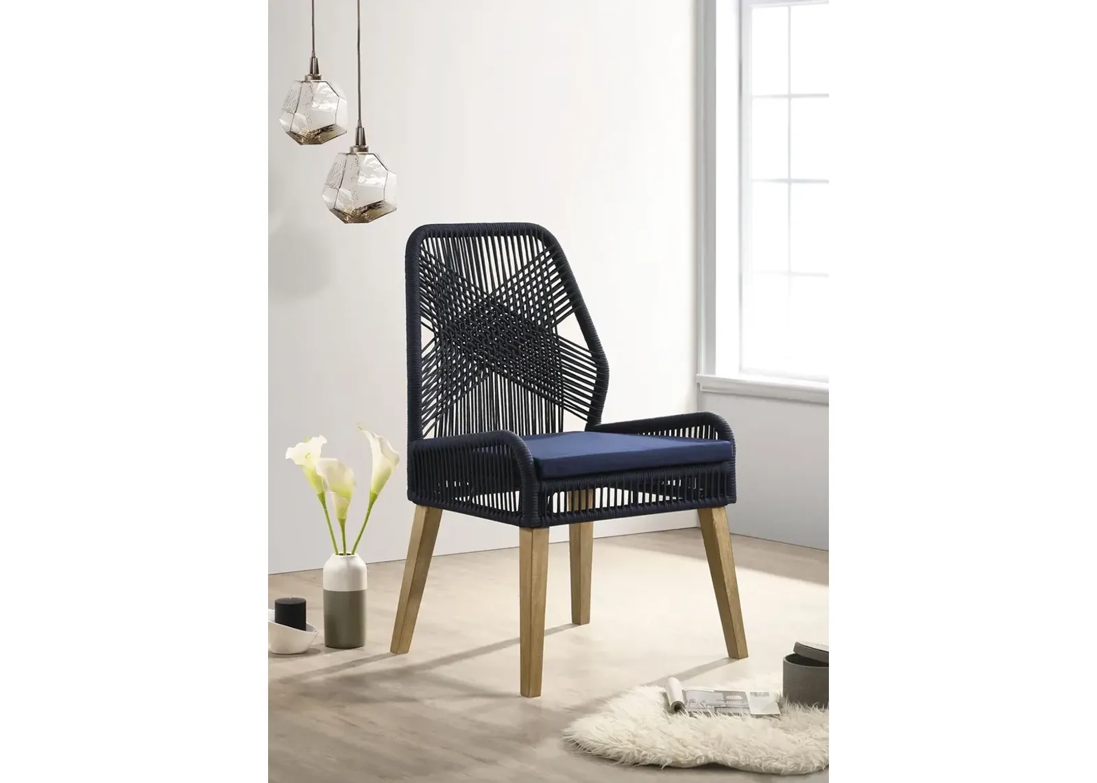 Coaster Nakia Woven Rope Dining Side Chairs Dark Navy