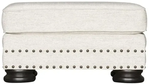 FOSTER FABRIC BRASS NAILHEAD OTTOMAN
