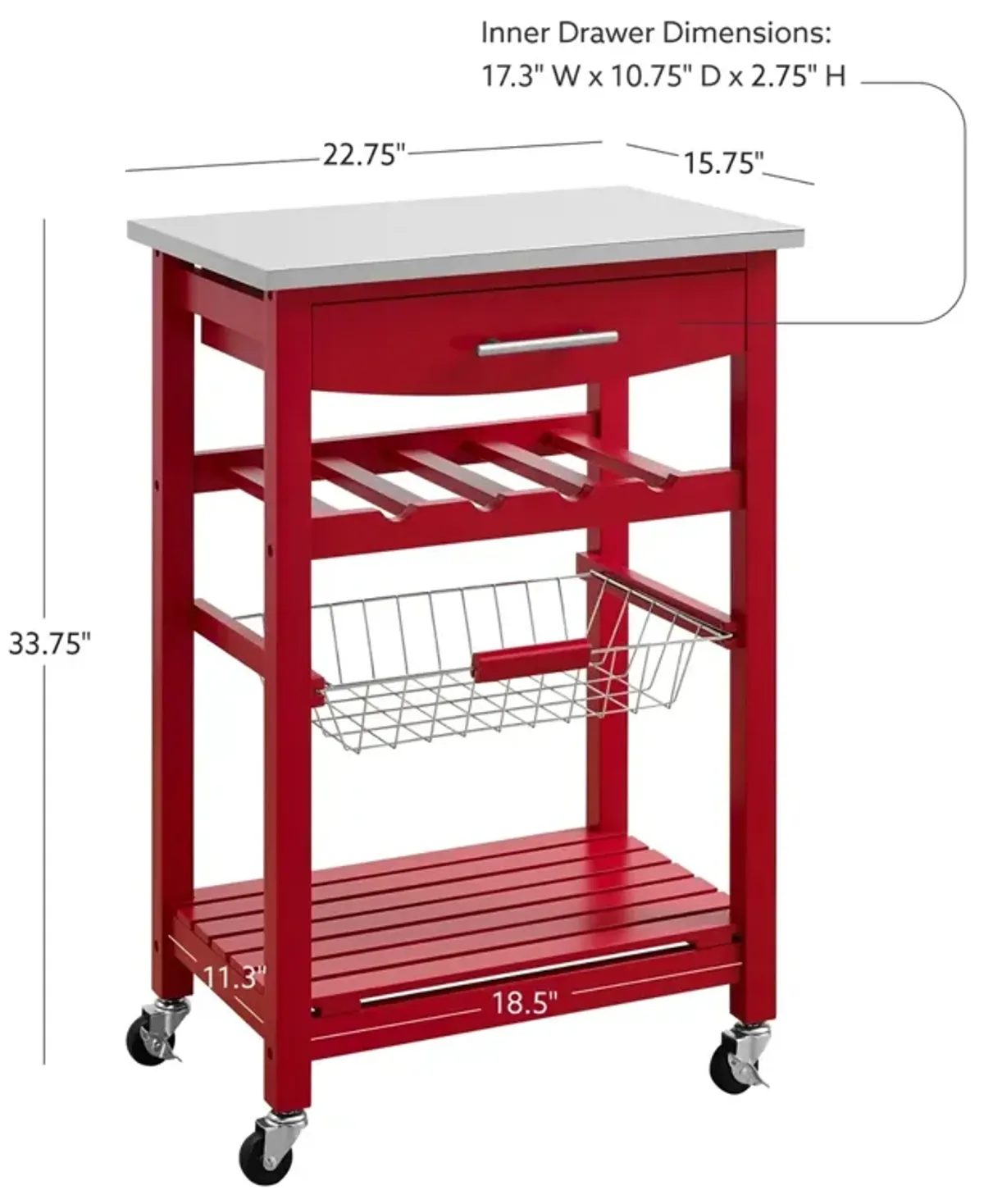 Linon Clarke Red Kitchen Cart