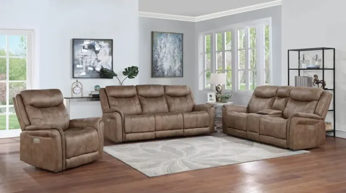 2 PIECE MORRISON CAMEL DUAL-POWER RECLINING SOFA LOVESEAT + CHAIR