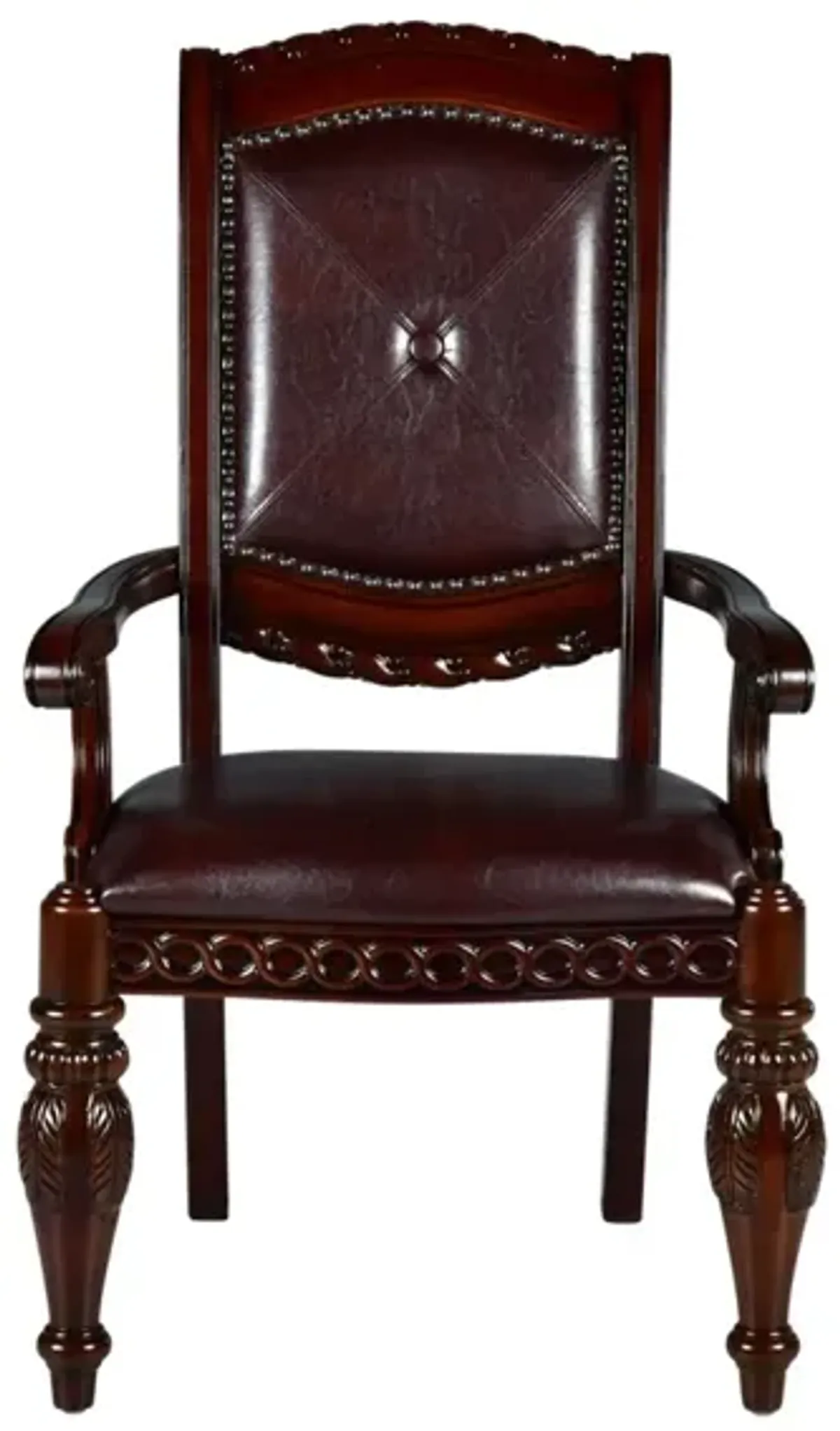 Steve Silver Antoinette Upholstered Leatherette Dining Armchair In Warm Brown Cherry
