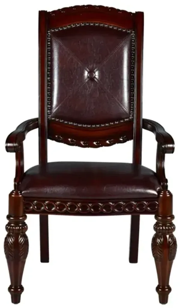 Steve Silver Antoinette Upholstered Leatherette Dining Armchair In Warm Brown Cherry