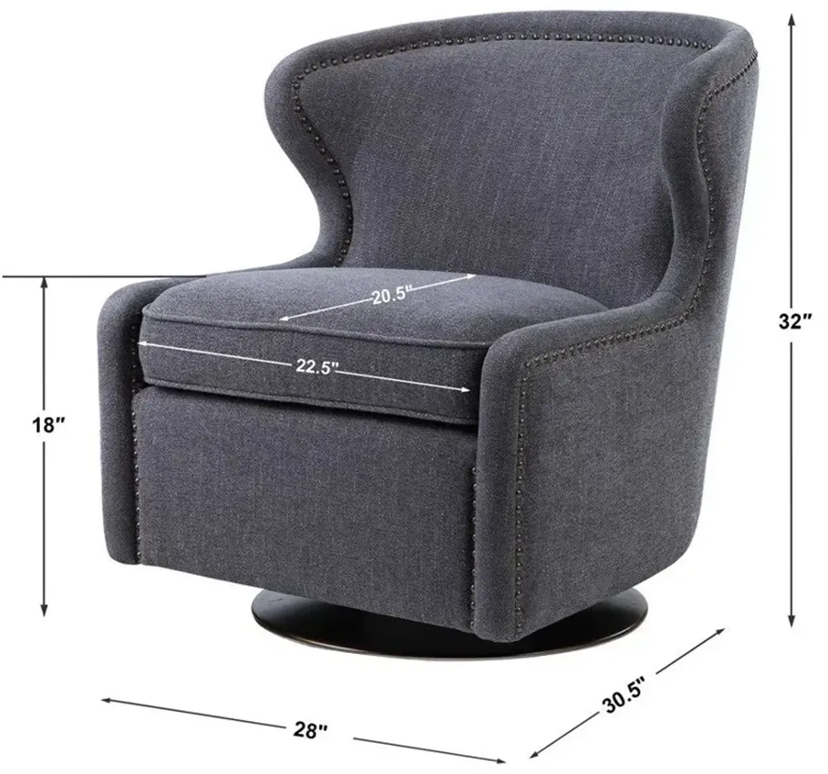 Uttermost Biscay Dark Charcoal Gray Swivel Chair