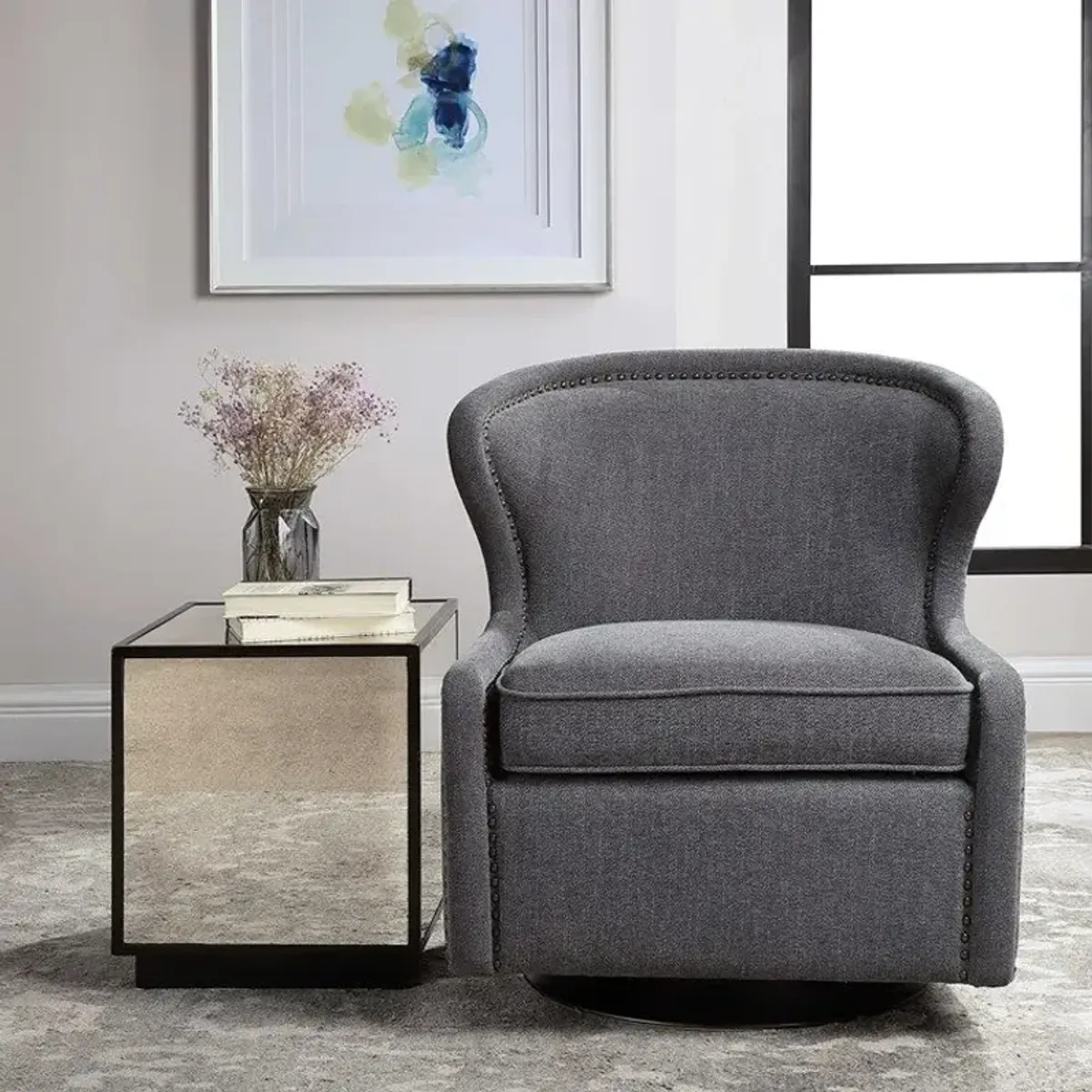 Uttermost Biscay Dark Charcoal Gray Swivel Chair