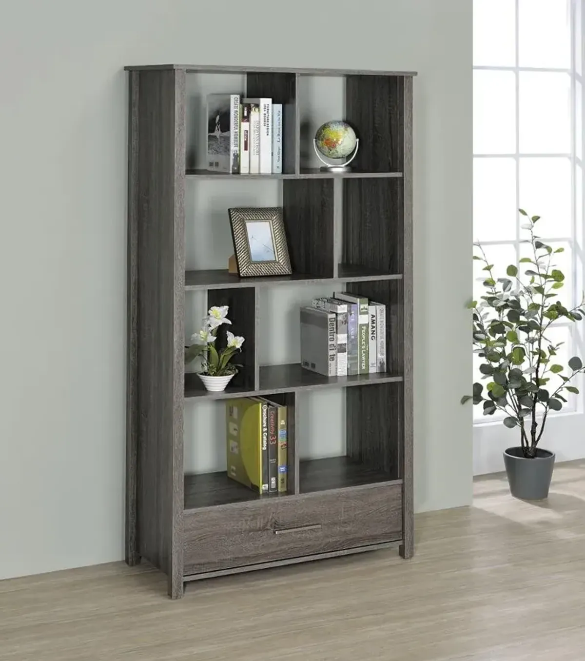 Coaster Dylan 68 Inch 4-Shelf Storage Bookshelf Weathered Grey