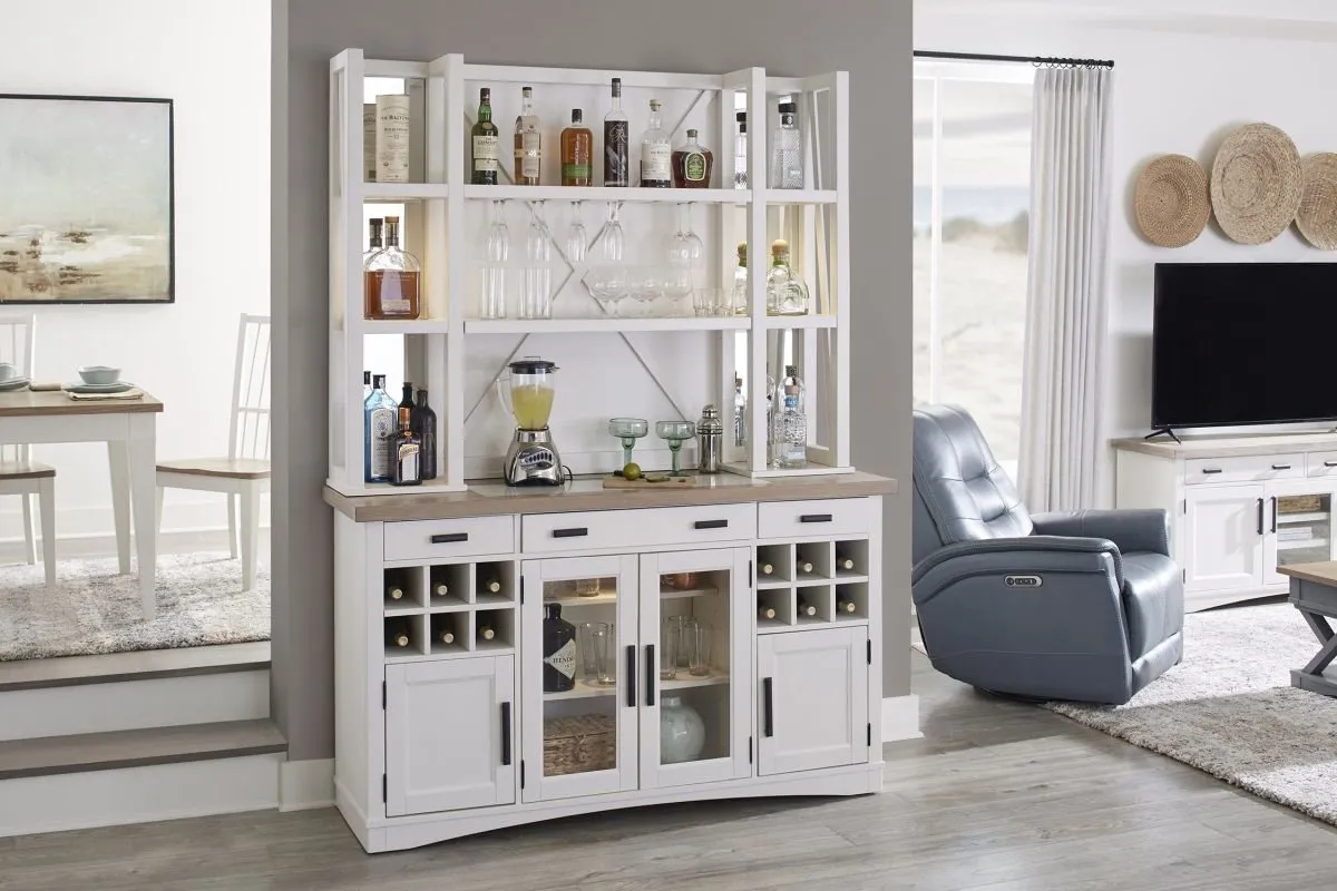 2PC 66 IN. BUFFET / BAR OPEN HUTCH WITH QUARTZ INSERT COTTON AMERICANA MODERN DINING