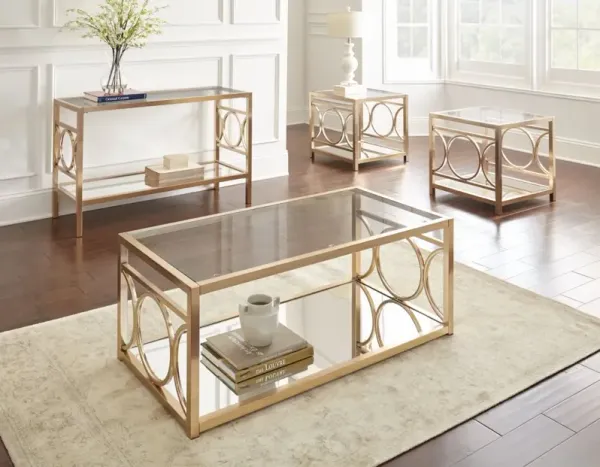 Steve Silver Olympia Glass Top Cocktail Table In Gold