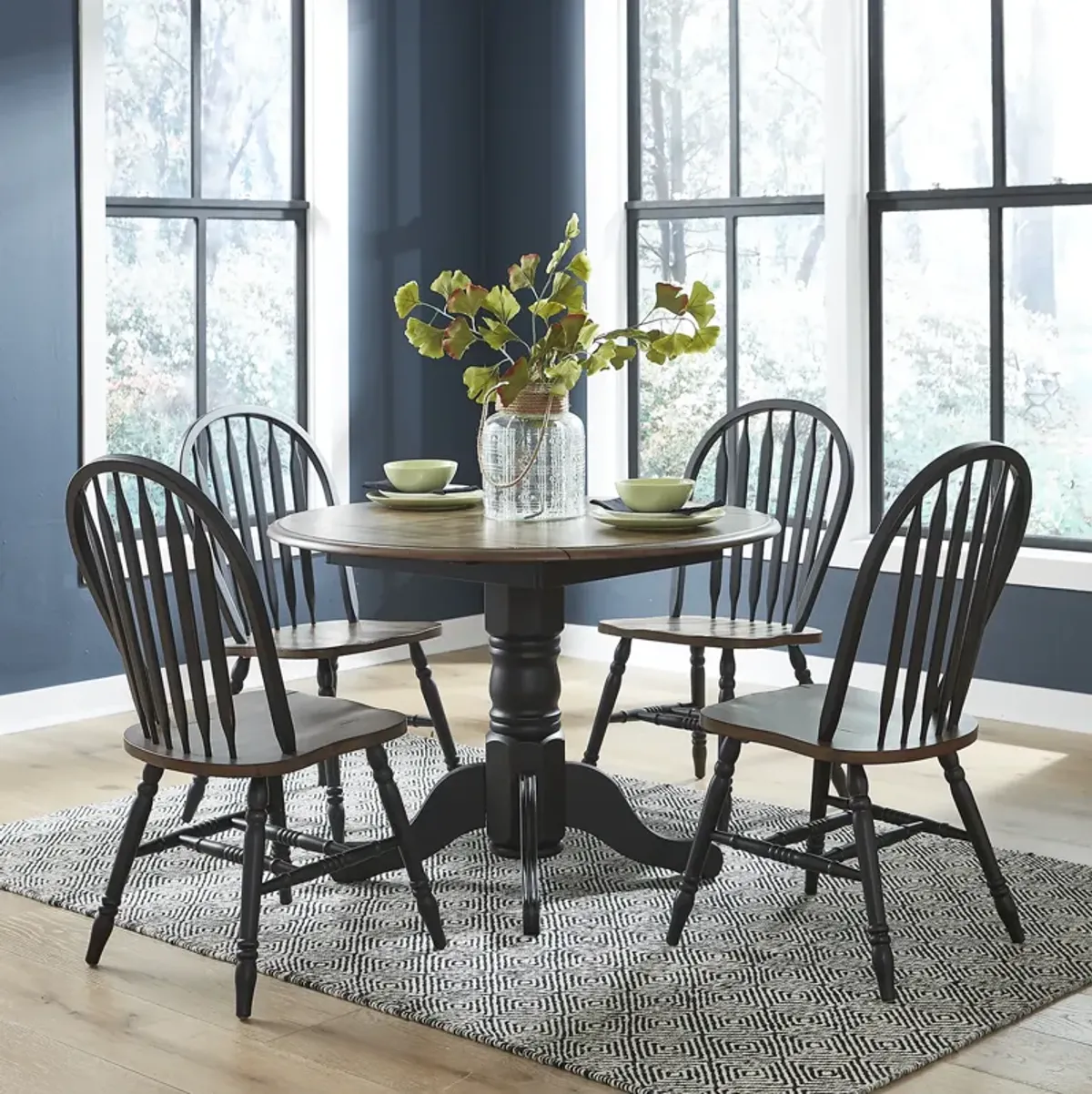 5-Piece Antique Honey/Black Drop Leaf Dining Table Set - Carolina Crossing